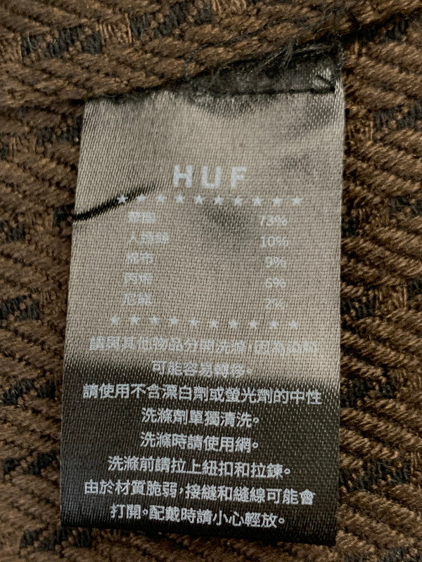 【中古品】【メンズ】 HUF ハフ WAFFLE WEAVING ZIP LS SHIRT ワッフルウィービングジップアップシャツジャケット ロングスリーブ 長袖シャツ チェックシャツ 142-260611-kt-12-min サイズ：L カラー：ブラウン系 万代Net店