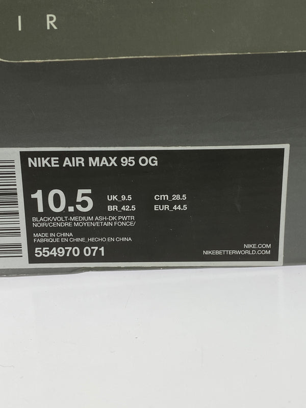 【中古品】【メンズ】 NIKE ナイキ AIR MAX 95 OG 554970-071 アマックス95 オリジナル スニーカー 靴 160-260617-yn-27-min サイズ：28.5cm US10.5 カラー：BLACK/VOLT-MEDIUM ASH-DARK PEWTER 万代Net店