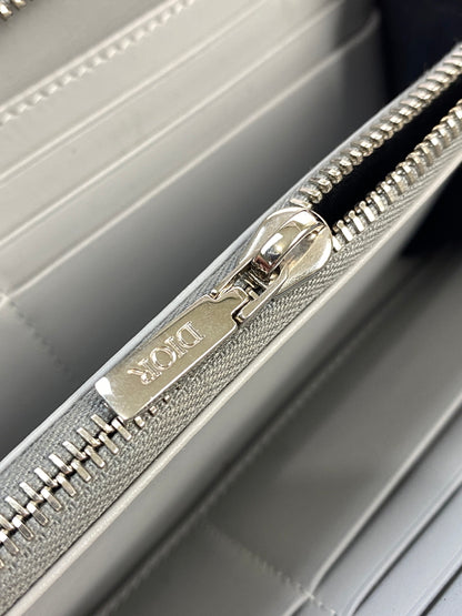 【中古品】【メンズ】 CHRISTIAN DIOR クリスチャン ディオール CD DIAMOND LONG ZIP WALLET ダイヤモンド ロングジップウォレット 財布 長財布 181-260624-hu-12-min カラー：グレー 万代Net店