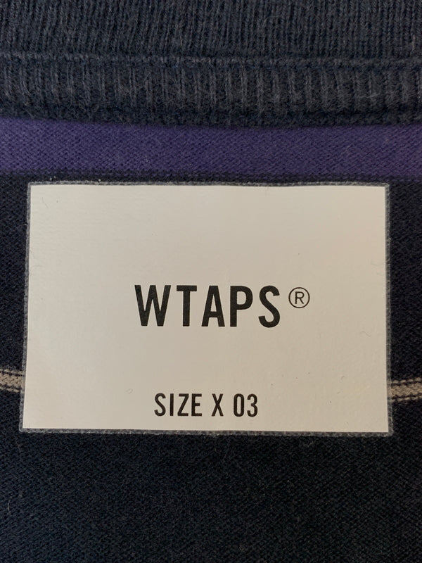 【中古品】【メンズ】 WTAPS ダブルタップス 231ATDT-CSM30 23SS COTTON TEXTILE SIGN SS BORDER TEE 23年春夏 コットン テキスタイルサイン ボーダー 半袖Tシャツ トップス 142-260618-jt-27-min サイズ：03 カラー：ブルー/パープル 万代Net店