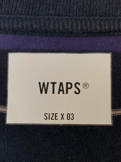 【中古品】【メンズ】 WTAPS ダブルタップス 231ATDT-CSM30 23SS COTTON TEXTILE SIGN SS BORDER TEE 23年春夏 コットン テキスタイルサイン ボーダー 半袖Tシャツ トップス 142-260618-jt-27-min サイズ：03 カラー：ブルー/パープル 万代Net店