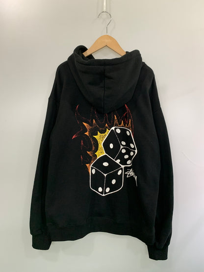 【中古品】【メンズ】 STUSSY ステューシー FIRE DICE FLEECE HOODIE ファイアー ダイス エフェクト フーディ パーカー トップス 142-260618-jt-30-min サイズ：XL カラー：ブラック 万代Net店