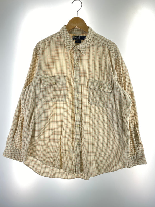 【中古品】【メンズ】 POLO by RALPH LAUREN ポロバイラルフローレン LANG WORK SHIRT 長袖 チェックシャツ ロングスリーブ 146-260718-AS-61-min サイズ：LL カラー：ベージュ系 万代Net店
