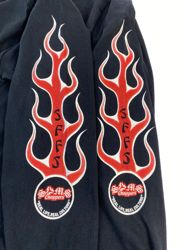 【中古品】【メンズ】 SAMS CHOPPERS SFFS サムズチョッパーズ FLAME LS TEE フレーム 長袖Tシャツ トップス 142-260619-jt-03-min サイズ：XL カラー：ブラック 万代Net店