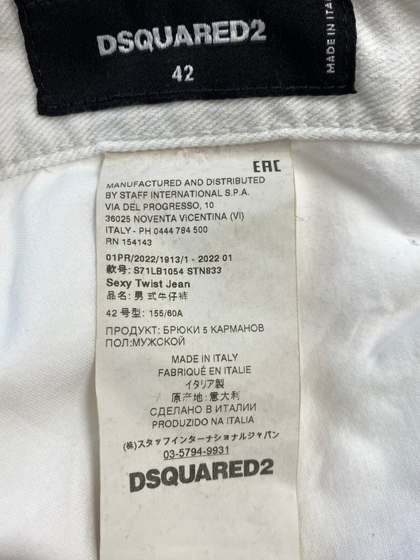 【現状渡し品】【メンズ】 DSQUARED2 ディースクエアード S71LB1054 STN833 WHITE BULL DENIM PANTS ホワイト ブル デニムパンツ ボトムス 152-260619-jt-20-min サイズ：42 カラー：ホワイト 万代Net店