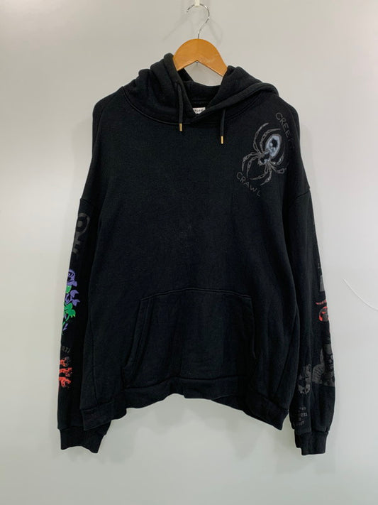 【中古品】【メンズ】 FLAGSTUFF フラグスタフ TATTOO HOODIE 18SS-FS-20 タトゥーフーディー パーカー トップス 140-260623-yn-46-min サイズ：L カラー：ブラック 万代Net店