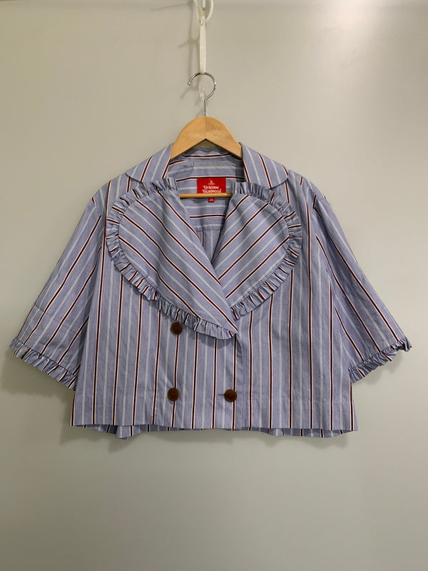 【中古品】【レディース】 VIVIENNE WESTWOOD RED LABEL ヴィヴィアン ウエストウッド レッドレーベル LOVE BLOUSE ラブ ブラウス 17-13-421002 20SS 169-260621-hu-11-min サイズ：00 カラー：ブルー系（ストライプ） 万代Net店