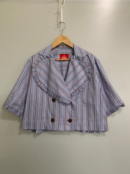 【中古品】【レディース】 VIVIENNE WESTWOOD RED LABEL ヴィヴィアン ウエストウッド レッドレーベル LOVE BLOUSE ラブ ブラウス 17-13-421002 20SS 169-260621-hu-11-min サイズ：00 カラー：ブルー系（ストライプ） 万代Net店