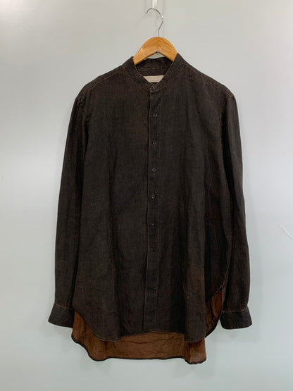 【中古品】【メンズ】 COLINA コリーナ MUDDYED LINEN GRANDPA SHIRTS 211SH09 マディッド リネン グランパ シャツ 長袖シャツ トップス 140-260623-yn-27-min サイズ：L カラー：ダークブラウン 万代Net店
