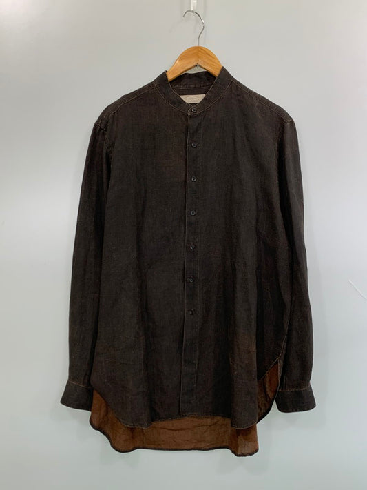【中古品】【メンズ】 COLINA コリーナ MUDDYED LINEN GRANDPA SHIRTS 211SH09 マディッド リネン グランパ シャツ 長袖シャツ トップス 140-260623-yn-27-min サイズ：L カラー：ダークブラウン 万代Net店