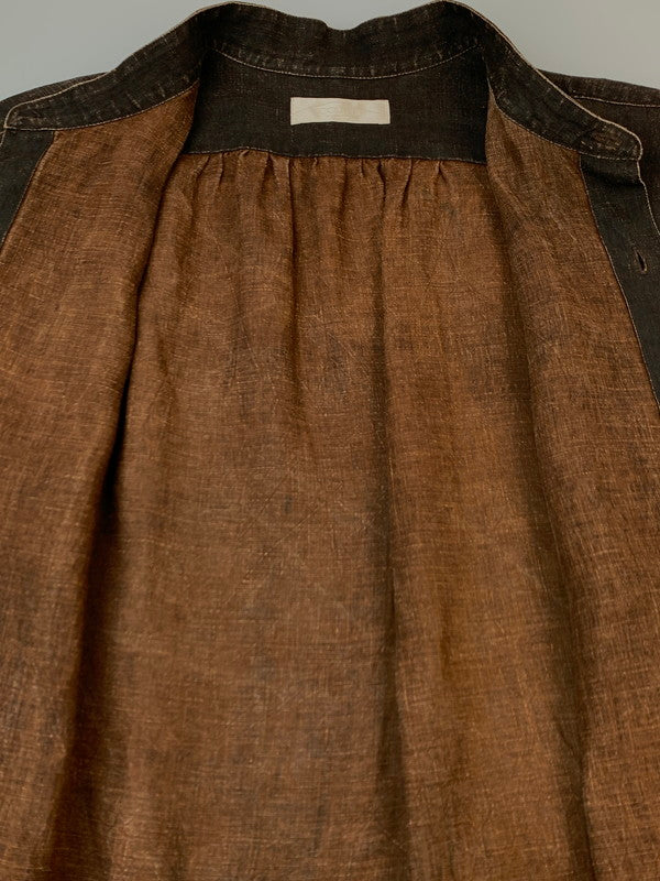 【中古品】【メンズ】 COLINA コリーナ MUDDYED LINEN GRANDPA SHIRTS 211SH09 マディッド リネン グランパ シャツ 長袖シャツ トップス 140-260623-yn-27-min サイズ：L カラー：ダークブラウン 万代Net店
