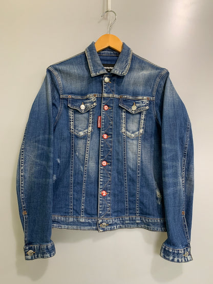 【現状渡し品】【メンズ】 DSQUARED2 ディースクエアード DAN JEAN JACKET ダン ジーン ジャケット S71AN0185 メンズ アウター デニム ジャケット Gジャン 141-260621-hu-19-min サイズ：42 カラー：インディゴ 万代Net店