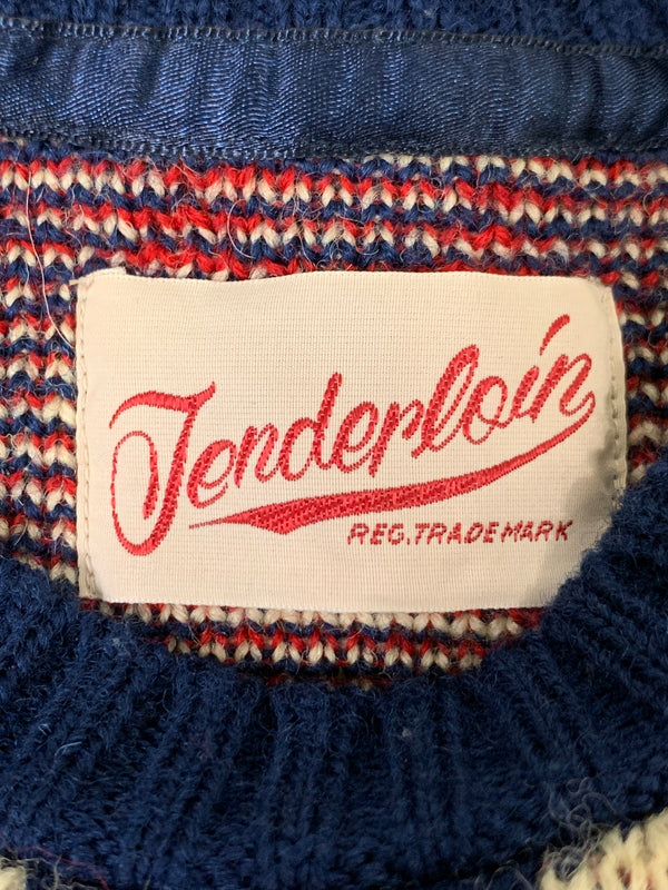 【中古品】【メンズ】 TENDERLOIN テンダーロイン トーテムポール柄 ニット メンズ セーター 長袖 142-260621-hu-04-min サイズ：S カラー：ブルー系 万代Net店