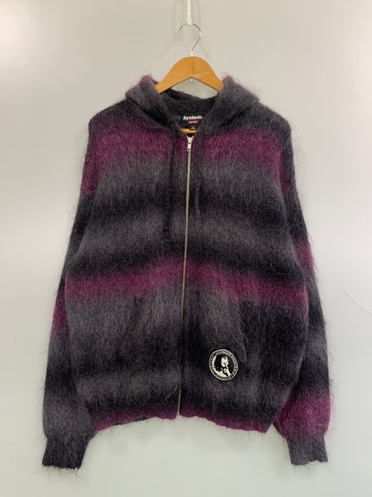 【中古品】【メンズ】 SUPREME シュプリーム HYSTERIC GLAMOUR 24AW MOHAIR ZIP UP HOODED SWEATER ヒステリックグラマー モヘア ジップアップフーデッドセーター トップス 149-260622-yn-11-min サイズ：XL カラー：ブラック/パープル 万代Net店