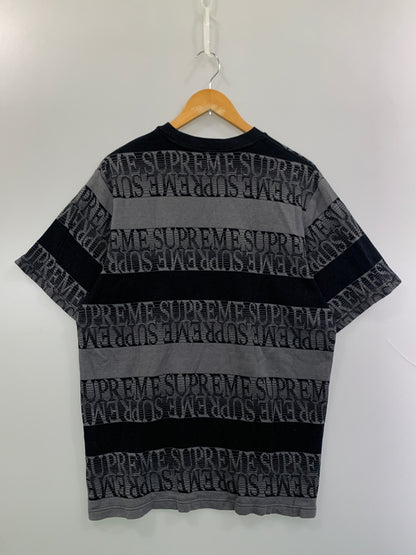 【中古品】【メンズ】 SUPREME シュプリーム TEXT STRIPE JACQUARD TEE テキスト ストライプ ジャカード ティー メンズ 半袖 Tシャツ 149-260625-hu-14-min サイズ：L カラー：ブラック/グレー 万代Net店