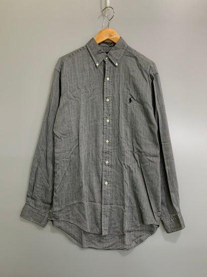 【中古品】【メンズ】 RALPH LAUREN ラルフローレン 90's HERRINGBONE L/S SHIRT 90年代 ヘリンボーン ロングスリーブシャツ 長袖シャツ トップス 146-260626-yn-08-min サイズ：15-34 カラー：グレー 万代Net店
