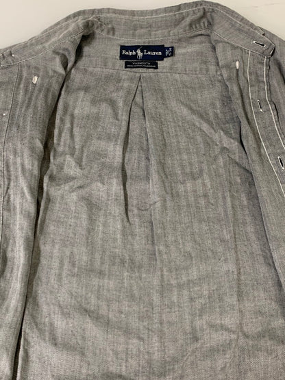 【中古品】【メンズ】 RALPH LAUREN ラルフローレン 90's HERRINGBONE L/S SHIRT 90年代 ヘリンボーン ロングスリーブシャツ 長袖シャツ トップス 146-260626-yn-08-min サイズ：15-34 カラー：グレー 万代Net店
