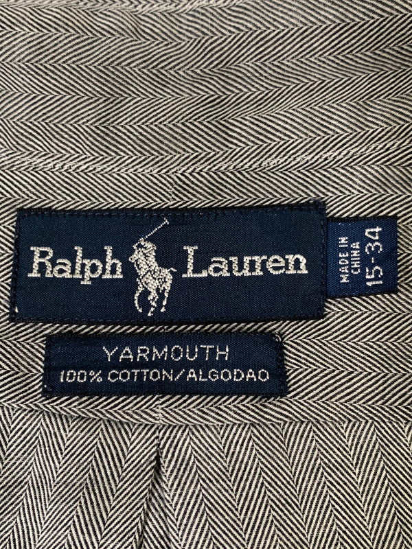 【中古品】【メンズ】 RALPH LAUREN ラルフローレン 90's HERRINGBONE L/S SHIRT 90年代 ヘリンボーン ロングスリーブシャツ 長袖シャツ トップス 146-260626-yn-08-min サイズ：15-34 カラー：グレー 万代Net店