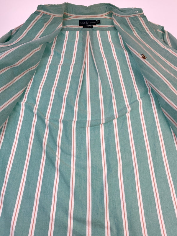 【中古品】【メンズ】 RALPH LAUREN ラルフローレン 90S STRIPE SHIRT 長袖シャツ ロングスリーブ 146-260718-AS-60-min サイズ：L カラー：ライトグリーン 万代Net店