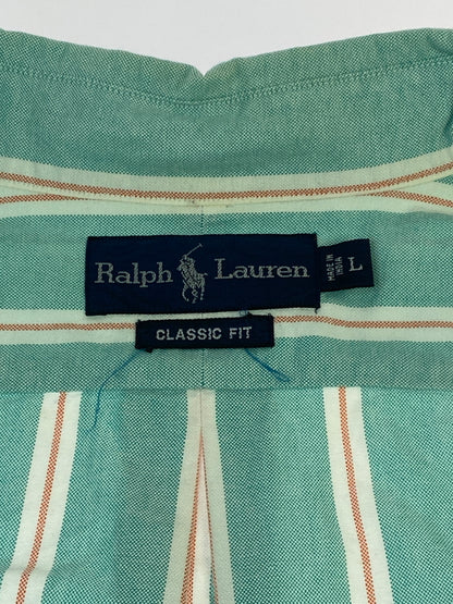 【中古品】【メンズ】 RALPH LAUREN ラルフローレン 90S STRIPE SHIRT 長袖シャツ ロングスリーブ 146-260718-AS-60-min サイズ：L カラー：ライトグリーン 万代Net店