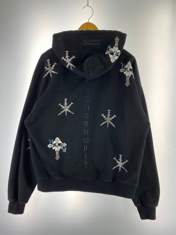 【中古品】【メンズ】 UNKNOWN×HCW アンノウン ロンドン × エド ハーディー RHINESTONE HOODIE ラインストーン フーディー メンズ トップス パーカー 142-260703-hu-10-min サイズ：M カラー：ブラック 万代Net店