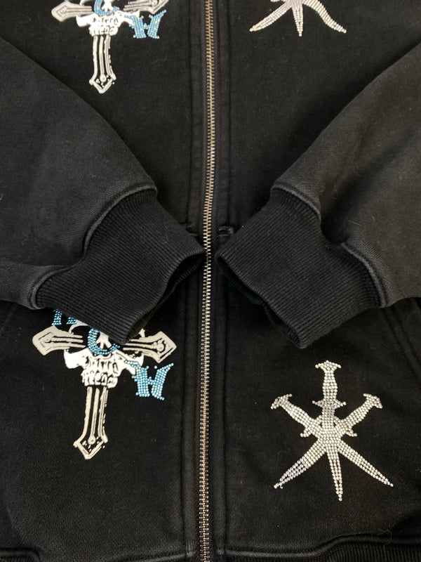 【中古品】【メンズ】 UNKNOWN×HCW アンノウン ロンドン × エド ハーディー RHINESTONE HOODIE ラインストーン フーディー メンズ トップス パーカー 142-260703-hu-10-min サイズ：M カラー：ブラック 万代Net店
