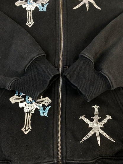 【中古品】【メンズ】 UNKNOWN×HCW アンノウン ロンドン × エド ハーディー RHINESTONE HOODIE ラインストーン フーディー メンズ トップス パーカー 142-260703-hu-10-min サイズ：M カラー：ブラック 万代Net店