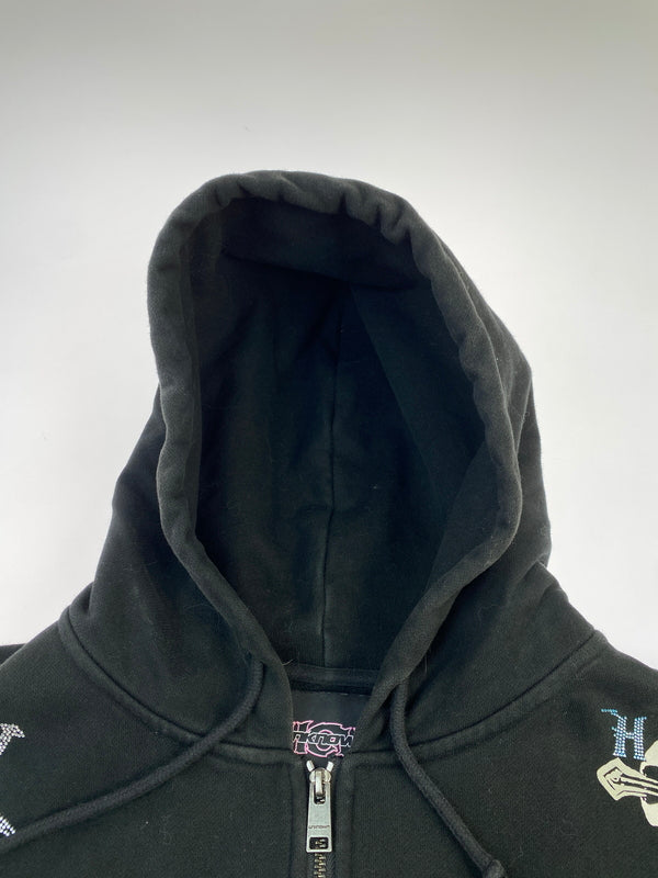 【中古品】【メンズ】 UNKNOWN×HCW アンノウン ロンドン × エド ハーディー RHINESTONE HOODIE ラインストーン フーディー メンズ トップス パーカー 142-260703-hu-10-min サイズ：M カラー：ブラック 万代Net店