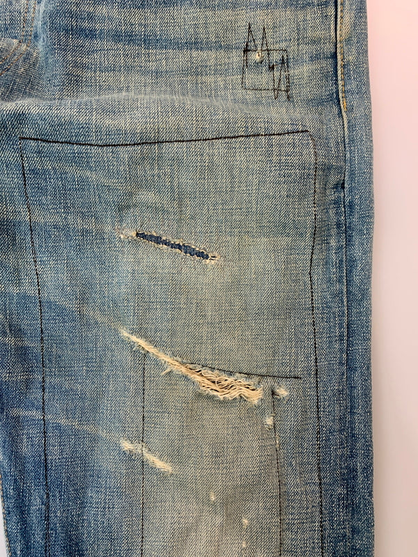【現状渡し品】【メンズ】 RRL ダブルアールエル 21163 USA製 DAMAGE DENIM PANTS ダメージ デニムパンツ 156-260630-zi-14-min サイズ：34×34 カラー：インディゴ 万代Net店