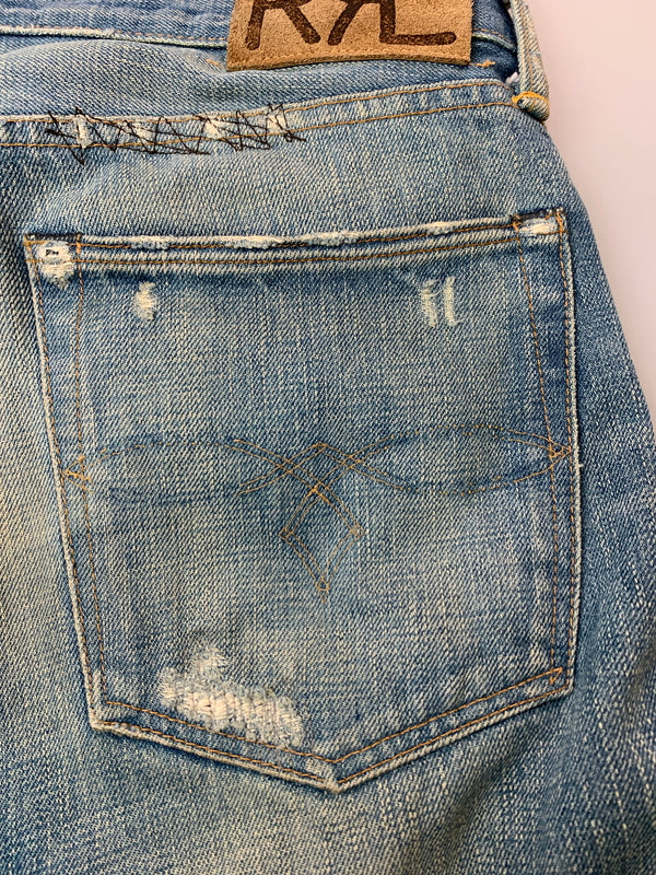 【現状渡し品】【メンズ】 RRL ダブルアールエル 21163 USA製 DAMAGE DENIM PANTS ダメージ デニムパンツ 156-260630-zi-14-min サイズ：34×34 カラー：インディゴ 万代Net店