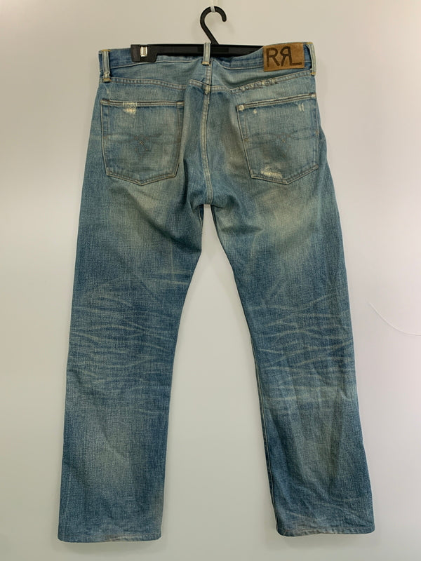 【現状渡し品】【メンズ】 RRL ダブルアールエル 21163 USA製 DAMAGE DENIM PANTS ダメージ デニムパンツ 156-260630-zi-14-min サイズ：34×34 カラー：インディゴ 万代Net店