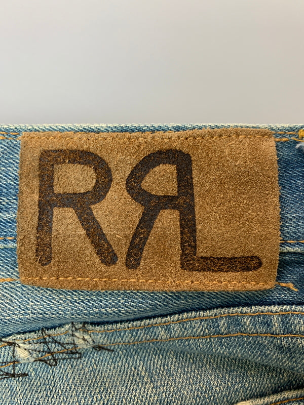 【現状渡し品】【メンズ】 RRL ダブルアールエル 21163 USA製 DAMAGE DENIM PANTS ダメージ デニムパンツ 156-260630-zi-14-min サイズ：34×34 カラー：インディゴ 万代Net店