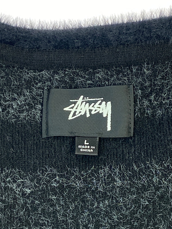 【中古品】【メンズ】 STUSSY ステューシー SHAGGY CARDIGAN シャギーカーディガン トップス 142-260701-yn-14-min サイズ：L カラー：ブラック/グレー/ホワイト 万代Net店