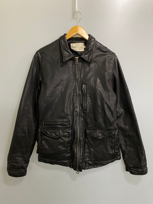 【中古品】【メンズ】 KEATON CHASE キートンチェイス LEATHER JACKET レザージャケット メンズ アウター 革ジャン 145-260702-hu-27-min サイズ：M カラー：ブラック 万代Net店