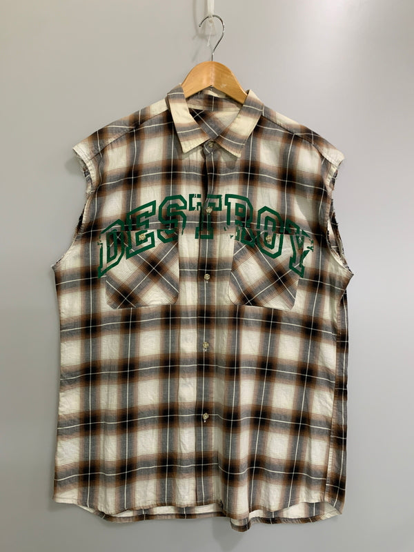 【中古品】【メンズ】 VANDALIZE ヴァンダライズ 90-00S CUT OFF CHECK SHIRT 90－2000年代 カットオフ チェックシャツ トップス 140-260707-jt-04-min サイズ：サイズ不明 下記参照 カラー：ブラウン/ホワイト／ブラック チェック 万代Net店