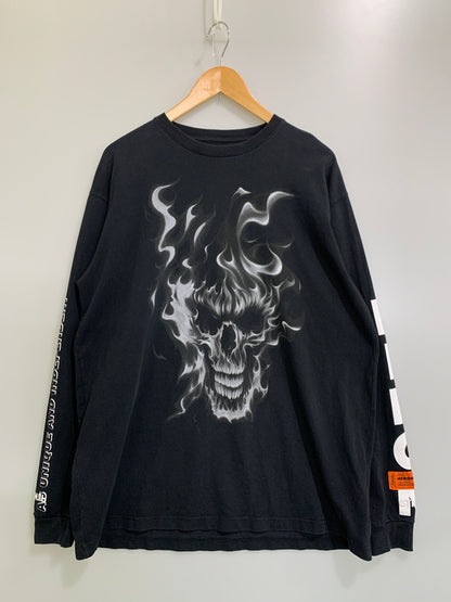 【中古品】【メンズ】 HERON PRESTON ヘロン プレストン B&W SKULL LS TEE HMAB002F18600022 スカル エルエス ティー 長袖Tシャツ メンズ トップス 142-260706-KS-35-min サイズ：M カラー：ブラック 万代Net店