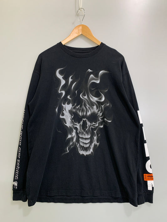 【中古品】【メンズ】 HERON PRESTON ヘロン プレストン B&W SKULL LS TEE HMAB002F18600022 スカル エルエス ティー 長袖Tシャツ メンズ トップス 142-260706-KS-35-min サイズ：M カラー：ブラック 万代Net店