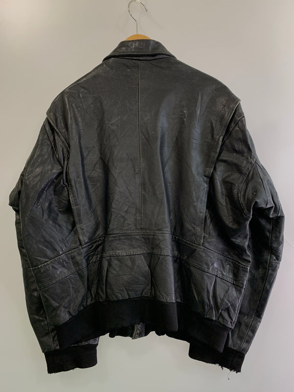 【現状渡し品】【メンズ】 USED ユーズド LEATHER ZIP UP JACKET レザー ジップアップ ジャケット メンズ アウター 革ジャン 146-260709-hu-14-min サイズ：XL カラー：ブラック 万代Net店