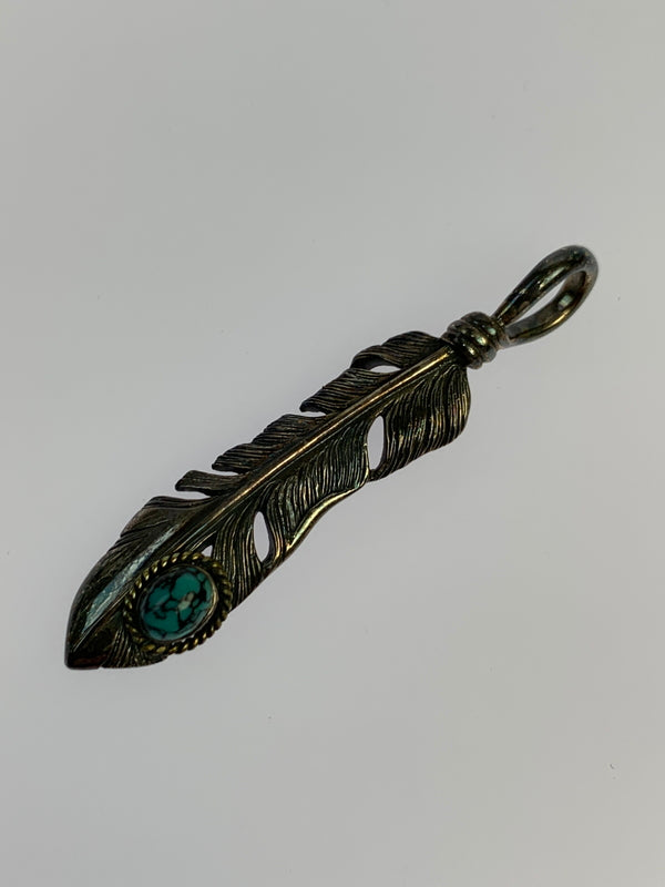 【中古品】【メンズ】 SAAD サード FEATHER TURQUOISE NECKLESS フェザー ターコイズ ネックレス トップ メンズ アクセサリー ペンダントトップ 191-260709-hu-24-min カラー：シルバー 万代Net店