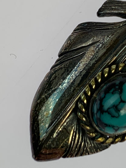 【中古品】【メンズ】 SAAD サード FEATHER TURQUOISE NECKLESS フェザー ターコイズ ネックレス トップ メンズ アクセサリー ペンダントトップ 191-260709-hu-24-min カラー：シルバー 万代Net店