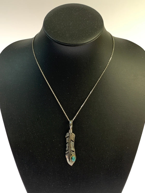 【中古品】【メンズ】 SAAD サード FEATHER TURQUOISE NECKLESS フェザー ターコイズ ネックレス トップ メンズ アクセサリー ペンダントトップ 191-260709-hu-24-min カラー：シルバー 万代Net店