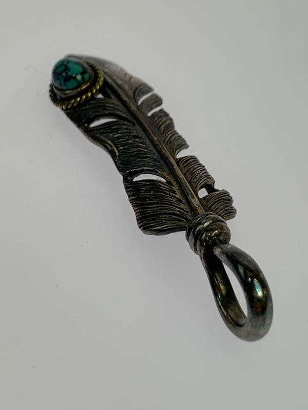 【中古品】【メンズ】 SAAD サード FEATHER TURQUOISE NECKLESS フェザー ターコイズ ネックレス トップ メンズ アクセサリー ペンダントトップ 191-260709-hu-24-min カラー：シルバー 万代Net店