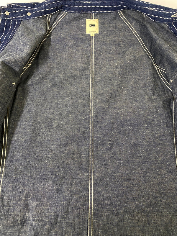 【中古品】【メンズ】 FOB FACTORY エフオービーファクトリー STRIPE DENIM COVERALL F2410 ストライプデニムカバーオール ライトアウター 145-260707-yn-04-min サイズ：L カラー：ネイビー 万代Net店