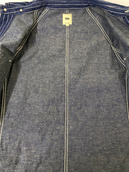 【中古品】【メンズ】 FOB FACTORY エフオービーファクトリー STRIPE DENIM COVERALL F2410 ストライプデニムカバーオール ライトアウター 145-260707-yn-04-min サイズ：L カラー：ネイビー 万代Net店