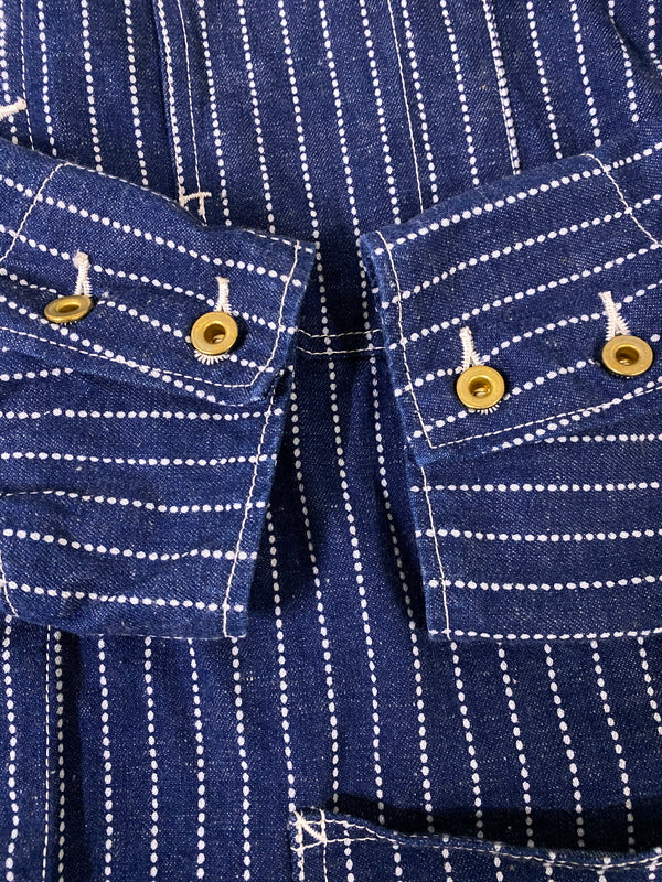 【中古品】【メンズ】 FOB FACTORY エフオービーファクトリー STRIPE DENIM COVERALL F2410 ストライプデニムカバーオール ライトアウター 145-260707-yn-04-min サイズ：L カラー：ネイビー 万代Net店