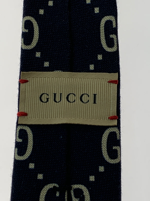【中古品】【メンズ】 GUCCI グッチ GG LOGO NECKTIE GG ロゴ ネクタイ メンズ 183-260709-hu-22-min カラー：ネイビー 万代Net店