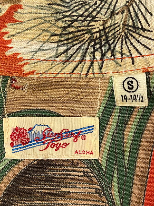 【中古品】【メンズ】 SUN SURF サンサーフ RAYON S/S ARCH BRIDGE & Mt.FUJI SS31602 レーヨン ショートスリーブ アーチブリッジ アンド マウントフジ 富士山 半袖シャツ 145-260710-em-68-min サイズ：S カラー：オレンジ系 万代Net店