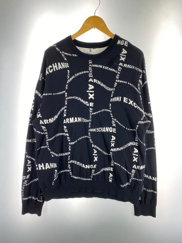 【中古品】【メンズ】 ARMANI EXCHANGE アルマーニエクスチェンジ LOGO SWEATER ロゴ セーター メンズ トップス ニット 長袖 141-260710-em-30-min サイズ：M カラー：ブラック 万代Net店