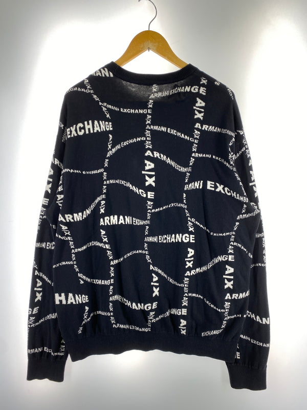 【中古品】【メンズ】 ARMANI EXCHANGE アルマーニエクスチェンジ LOGO SWEATER ロゴ セーター メンズ トップス ニット 長袖 141-260710-em-30-min サイズ：M カラー：ブラック 万代Net店