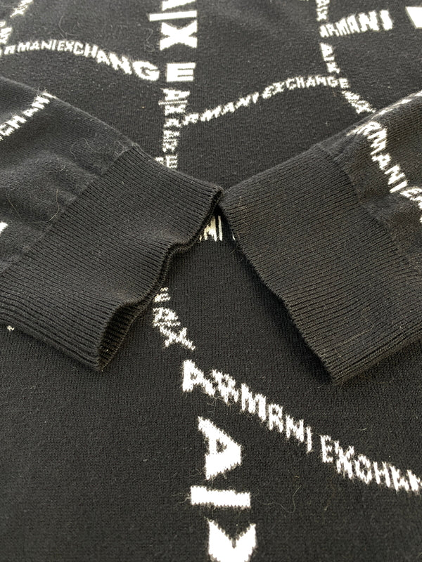 【中古品】【メンズ】 ARMANI EXCHANGE アルマーニエクスチェンジ LOGO SWEATER ロゴ セーター メンズ トップス ニット 長袖 141-260710-em-30-min サイズ：M カラー：ブラック 万代Net店